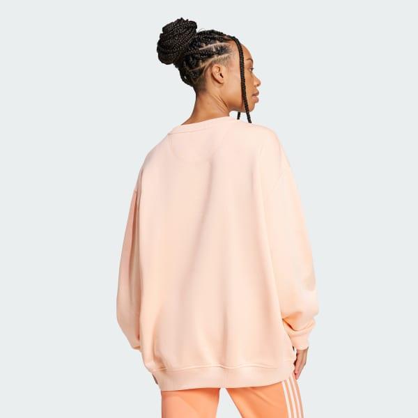 adidas Essentials Fleece Long Oversized Crew Sweatshirt Black L Womens Product Image