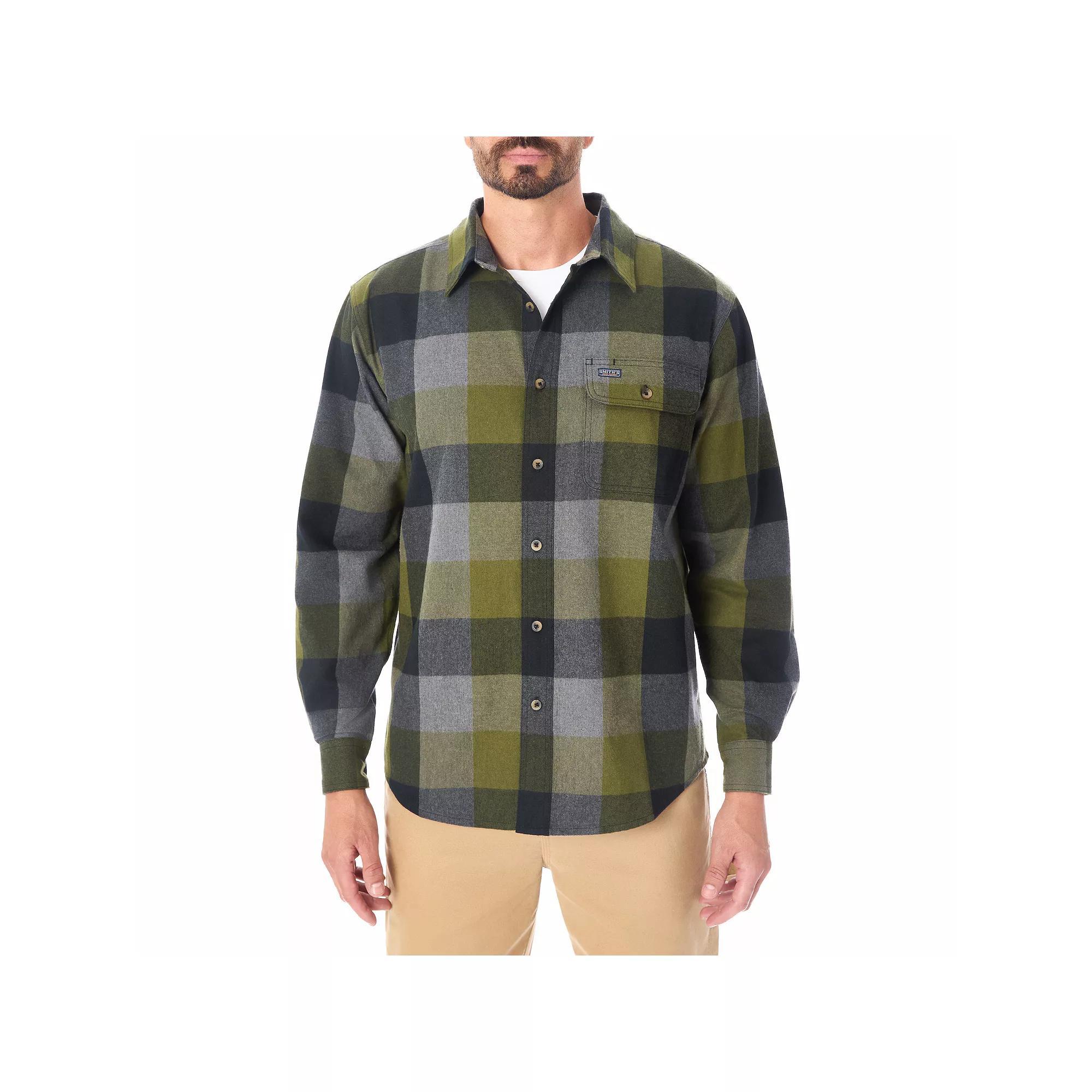 Big & Tall Smith's Workwear Pocket Flannel Shirt, Men's, Size: 3XB, Lively Green Gray Product Image