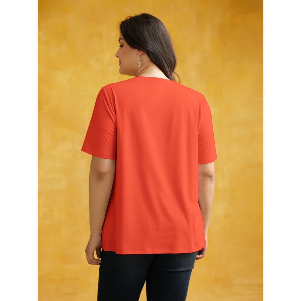 Plus Size Bewitched Cat Printed Crew Neck T-shirt OrangeRed Women Casual Non Halloween Round Neck Everyday T-shirts BloomChic 26/4X Product Image
