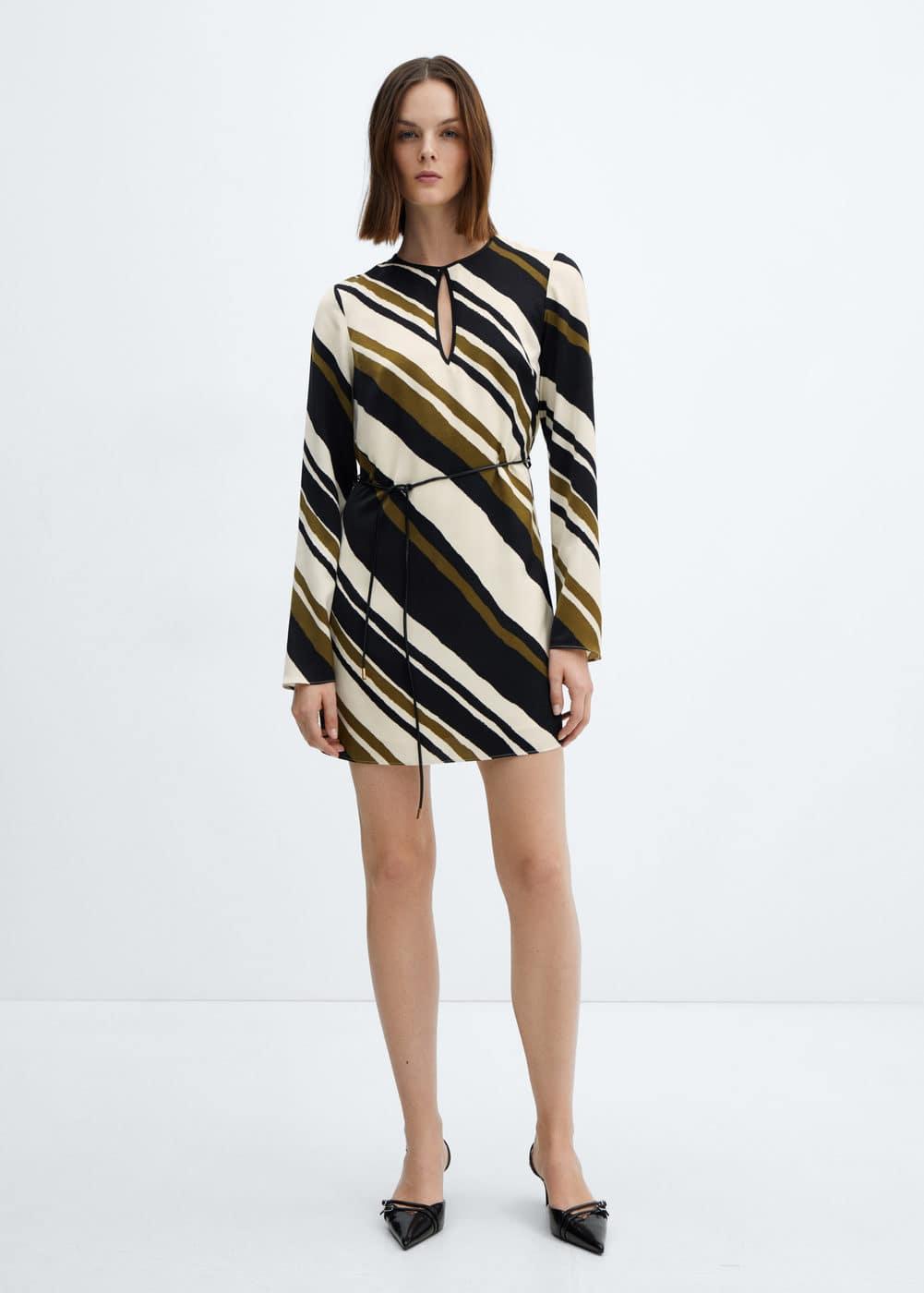 Mango Womens Belt Striped Dress Product Image