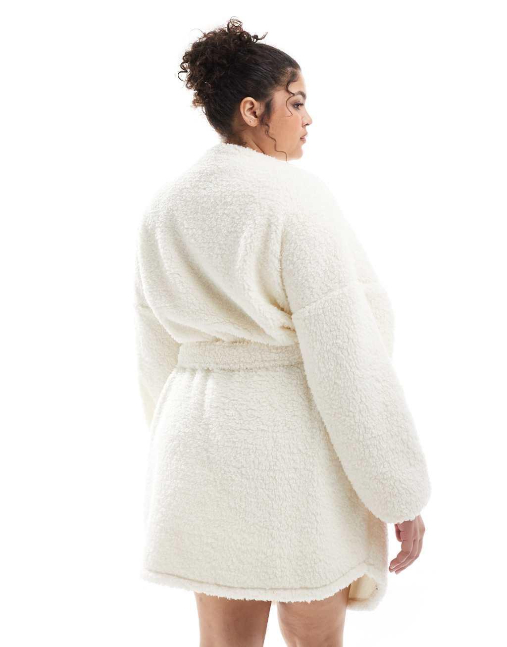 ASOS DESIGN Curve cloud fleece cardigan robe in cream Product Image