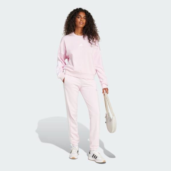 Women's adidas Essentials 3-Stripes French Terry Cuffed Sportswear Pants, Size: Small, Clear Pink White Product Image