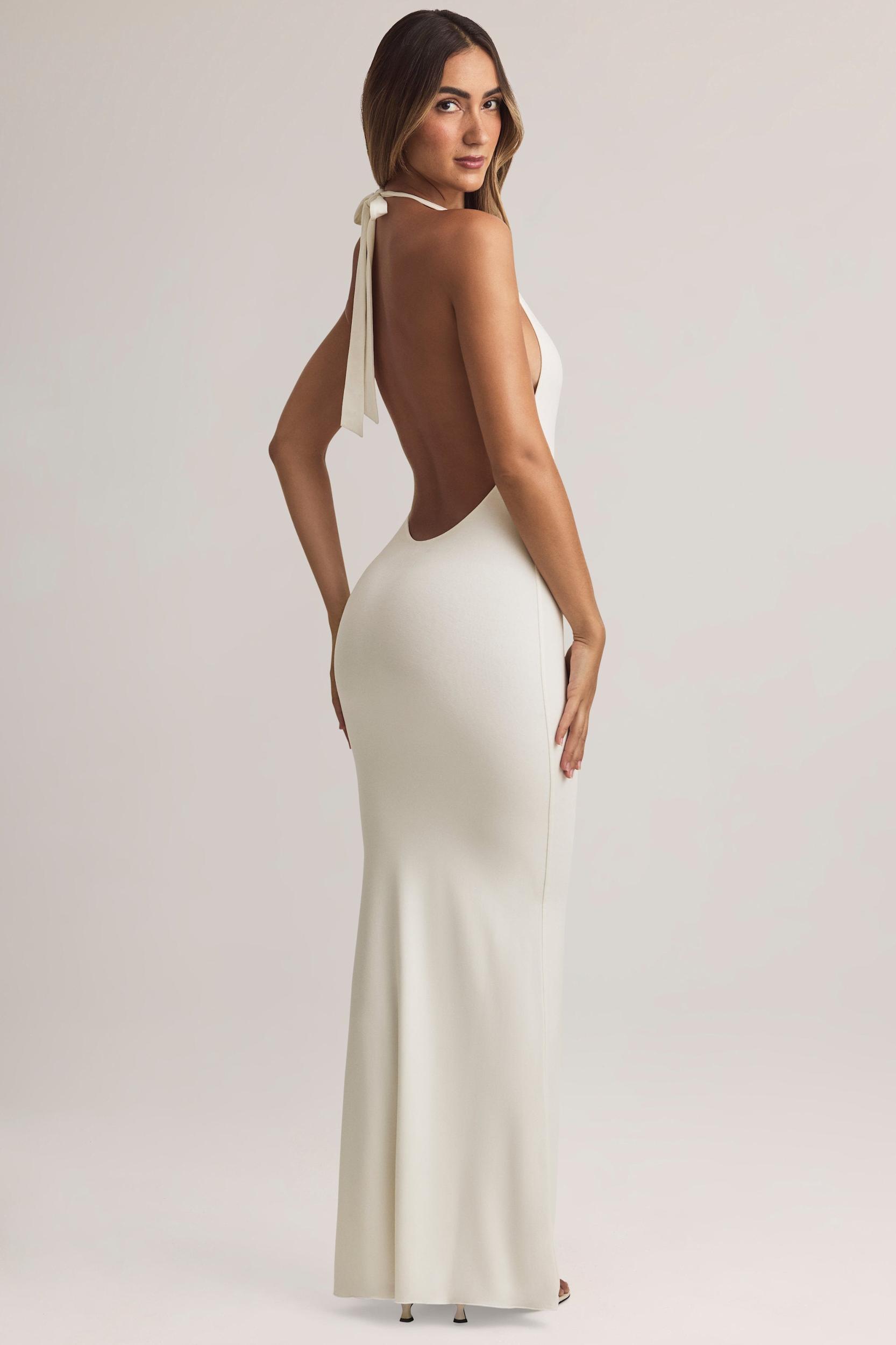 Modal Halterneck Maxi Dress in White Product Image