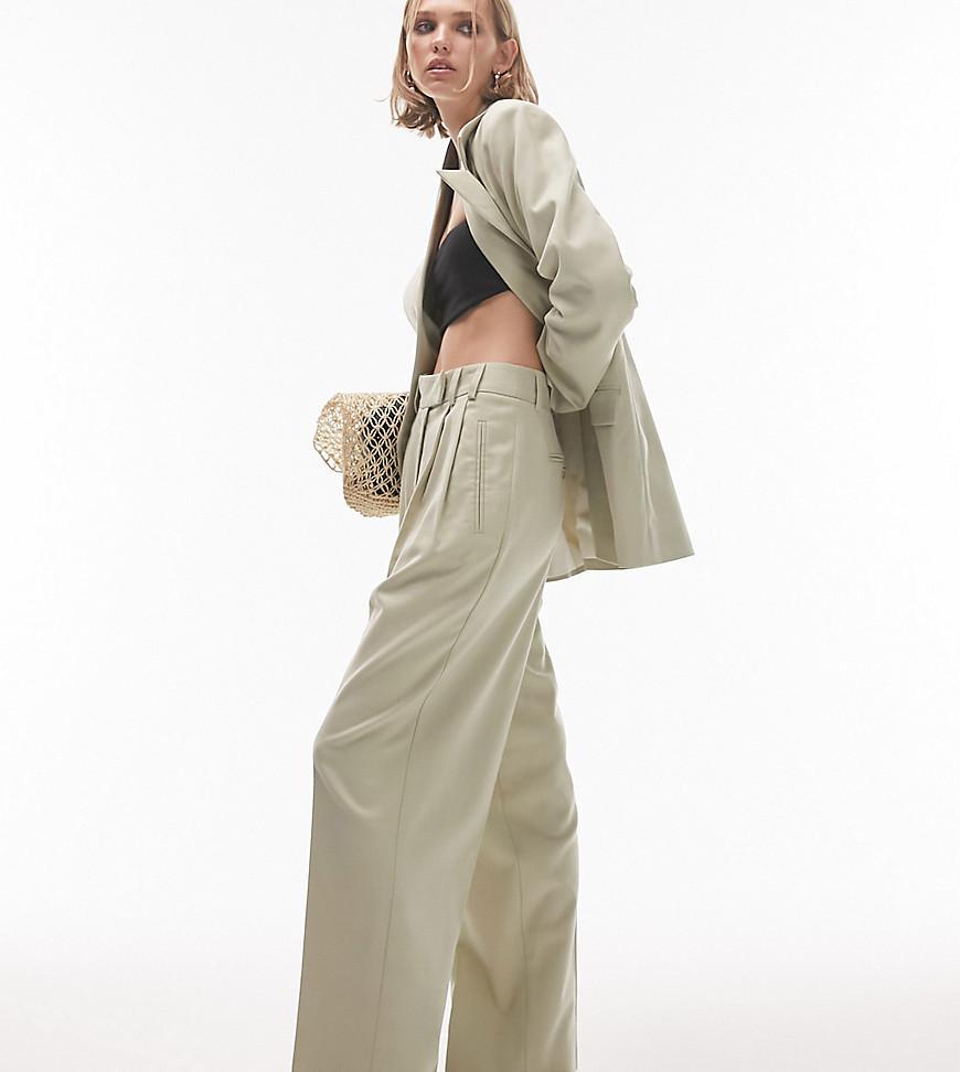 Topshop Petite straight tailored pants in sage - part of a set Product Image