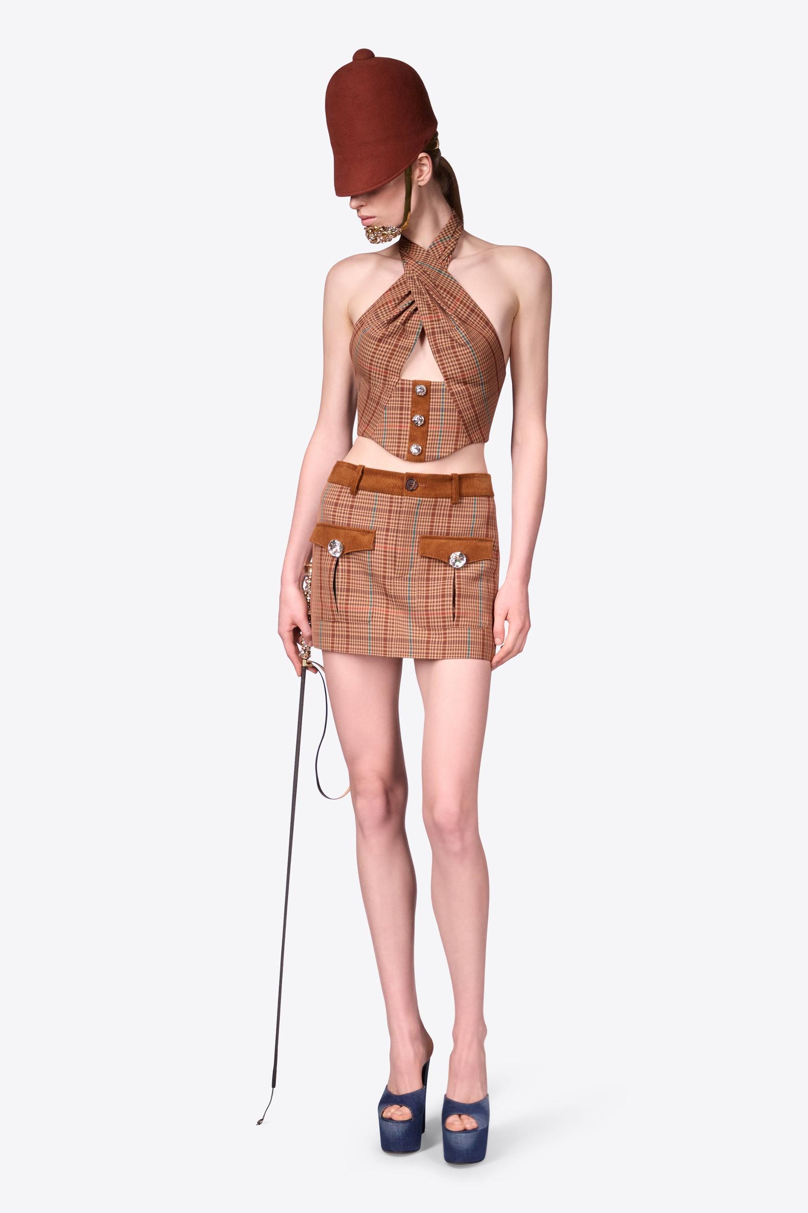 Crystal Button Checked Halter Top Product Image