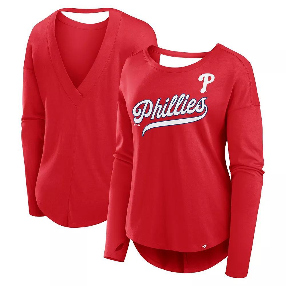 Women's Fanatics Red Philadelphia Phillies Core Boat Neck Long Sleeve T-Shirt, Size: Small Product Image
