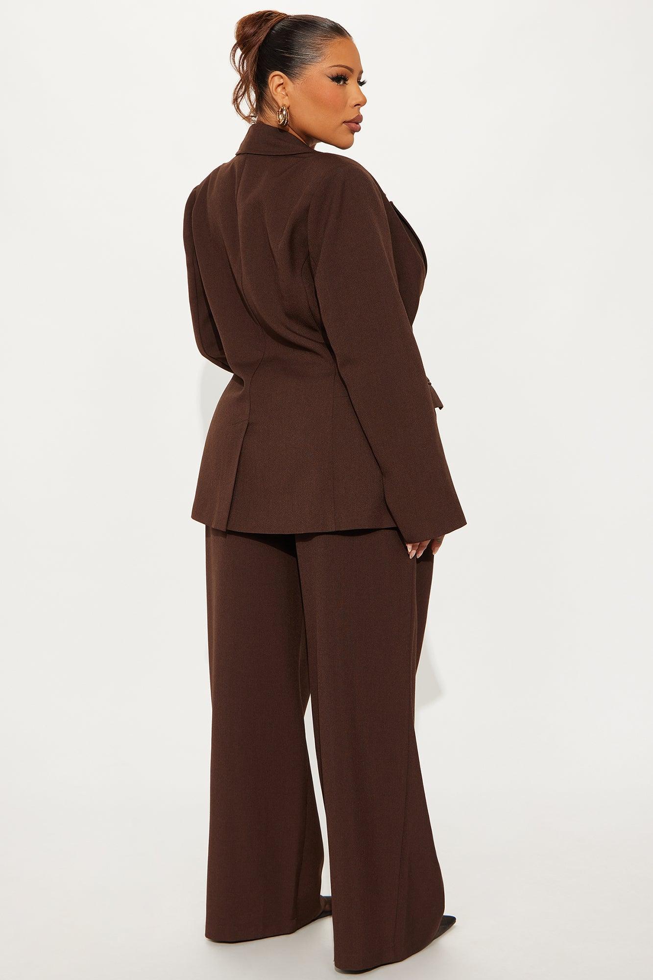 Going Forward Fitted Waist Blazer Pant Set - Brown Product Image