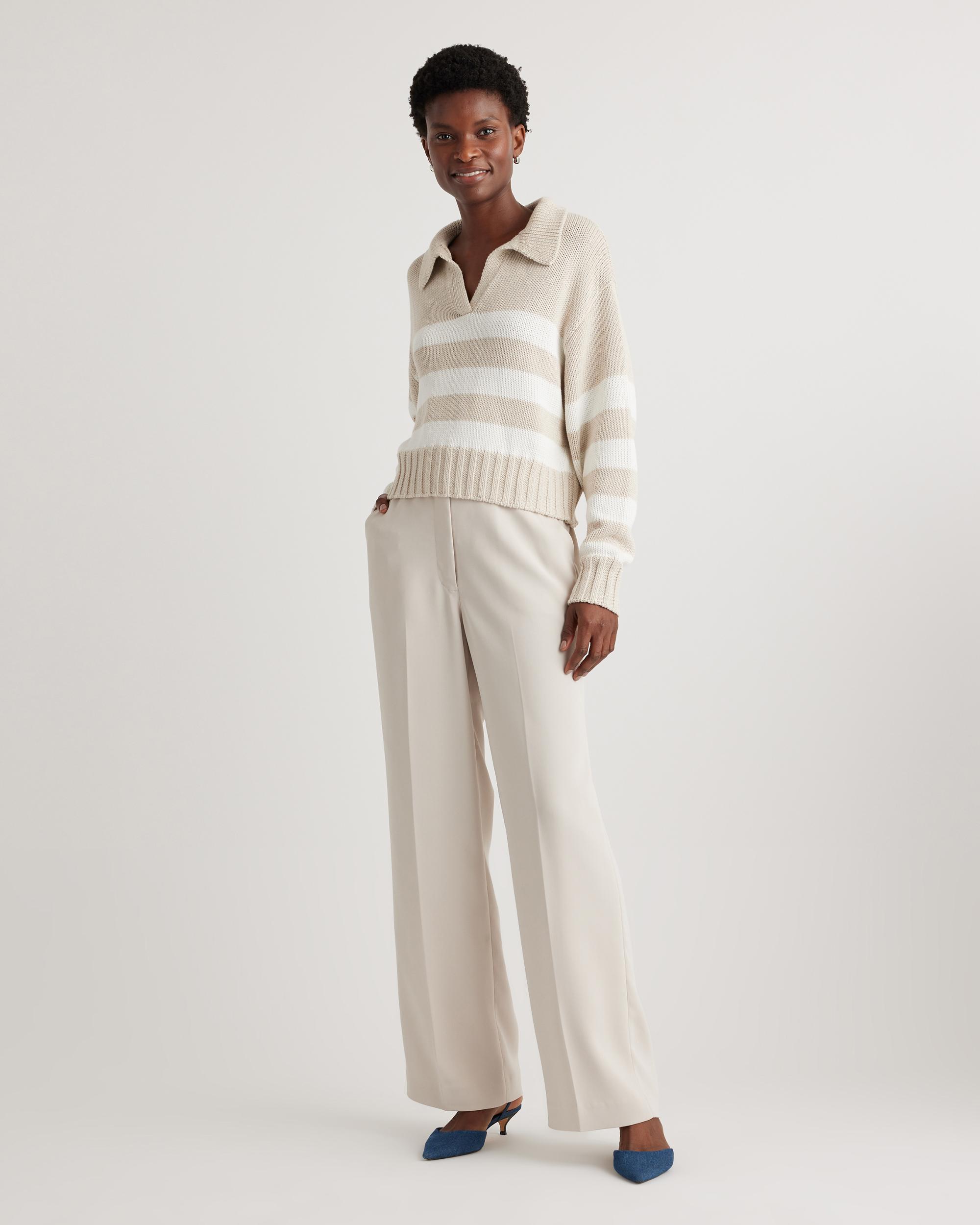 Quince | Women's 100% Organic Cropped Cotton Polo Sweater Organic Cotton Product Image