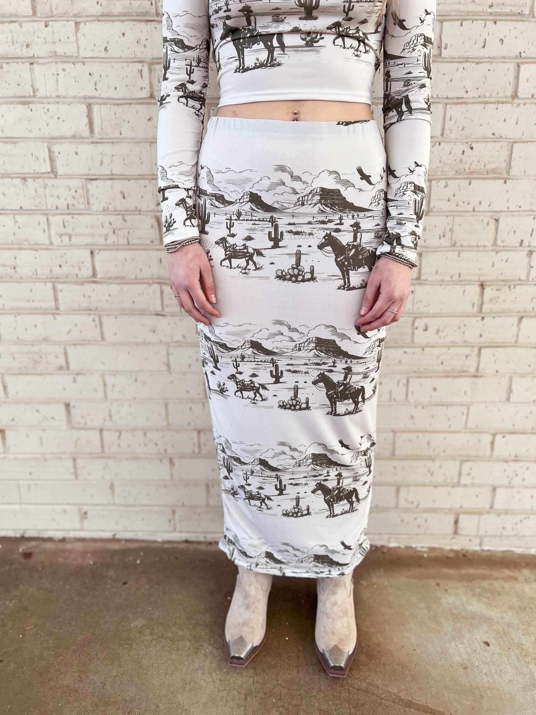 Ivory Western Desert Top and Midi Skirt Set Product Image