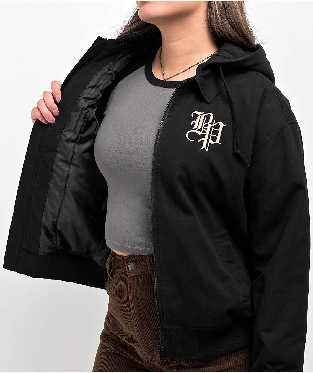 Broken Promises Lock Up Black Hooded Work Jacket Product Image