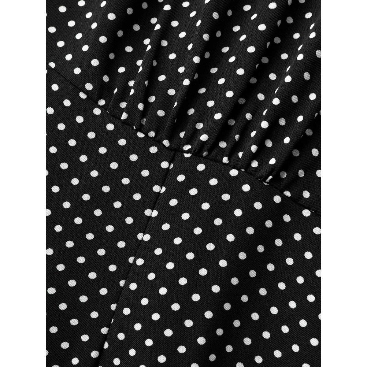 Plus Size V Neck Polka Dot Midi Dress Black Women Elegant Gathered V-neck Sleeveless Curvy BloomChic 14-16/1X Product Image