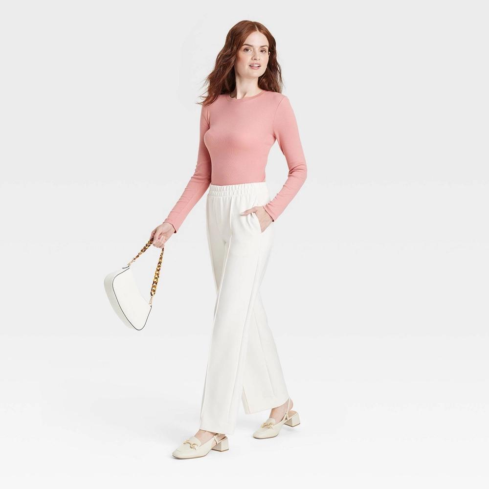 Womens Slim Fit Long Sleeve Ribbed T-Shirt - A New Day XL Product Image