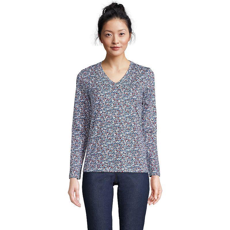 Womens Lands End Relaxed-Fit Supima Long Sleeve Cotton V-Neck Tee Product Image