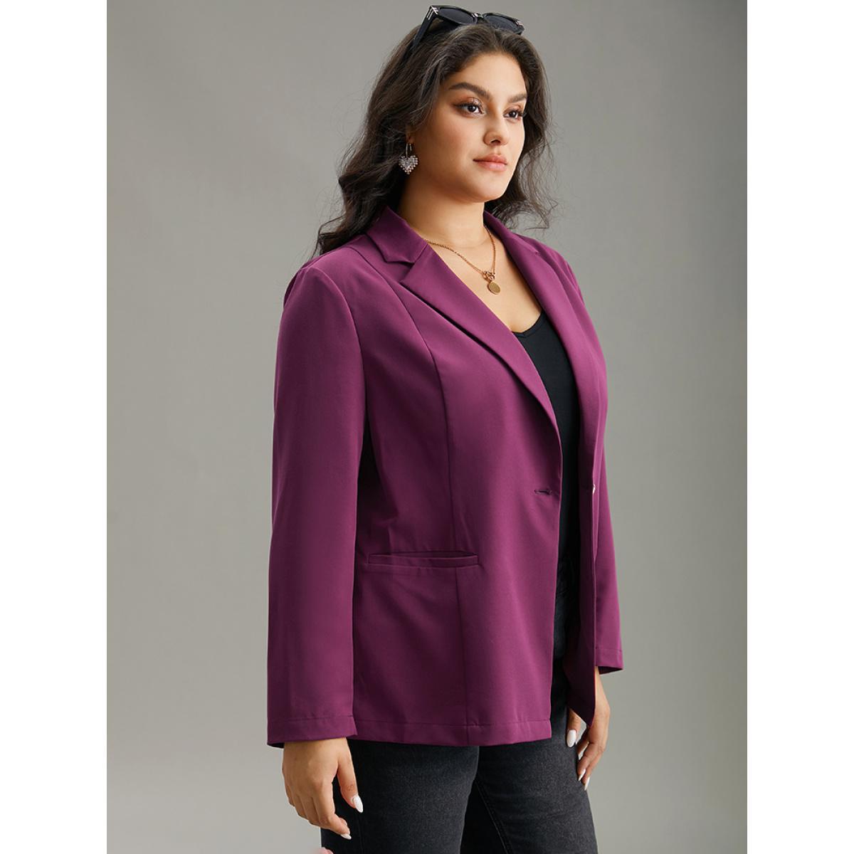 Plus Size Static-Free Plain Suit Collar Pocket Blazer RedViolet Women Work Plain Plain Sleeve Long Sleeve Suit Collar 12/L Pocket At the Office Blazers BloomChic Product Image