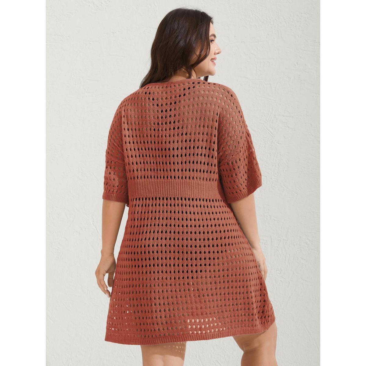 Plus Size Cut-Out Waist-Cinched Button Swim Cover-Up Women's Swimwear Rust Beach Loose Cut-Out Curve Swim Cover Ups BloomChic 28/5X Product Image