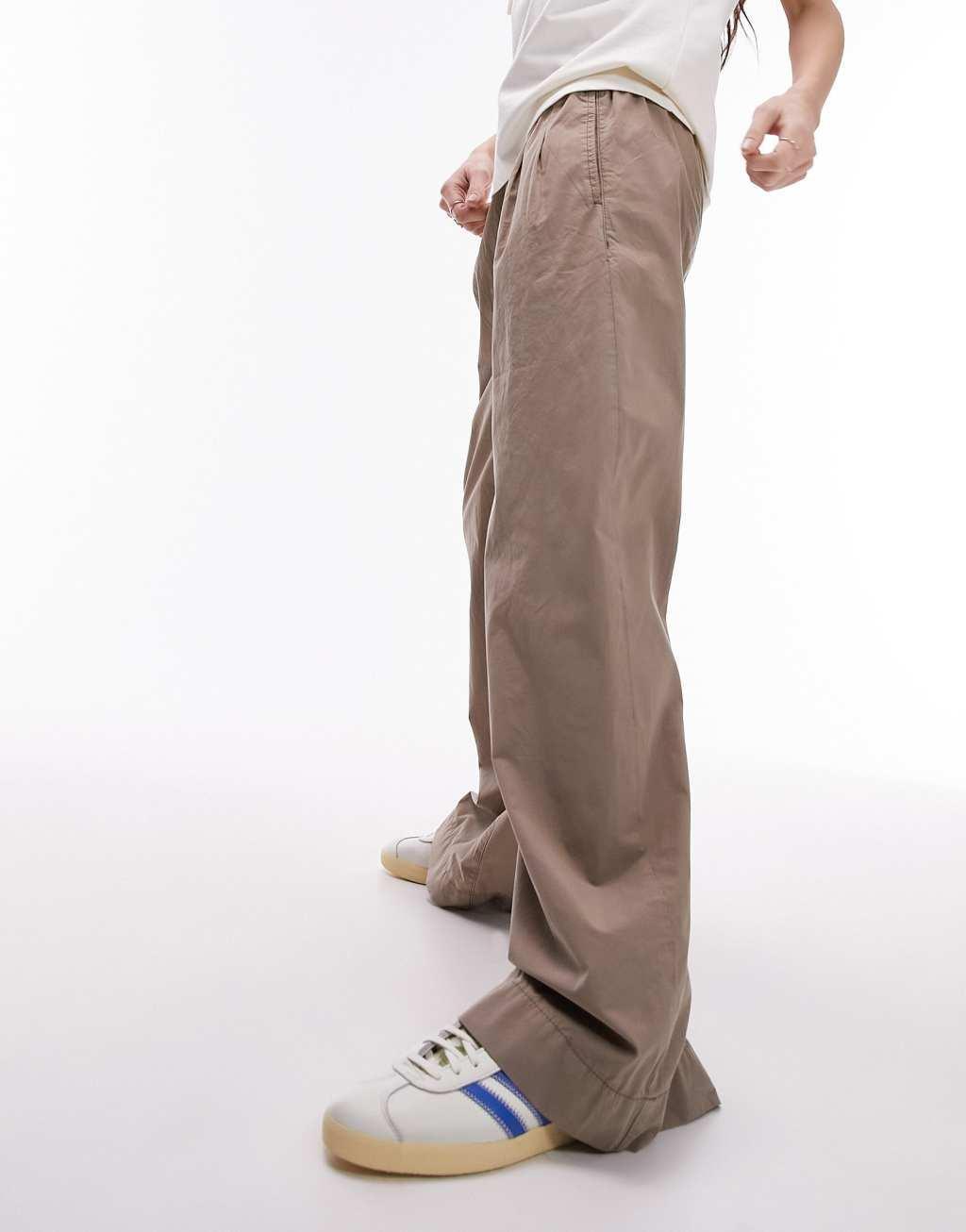 Topshop super wide leg pleated poplin pants in sand Product Image