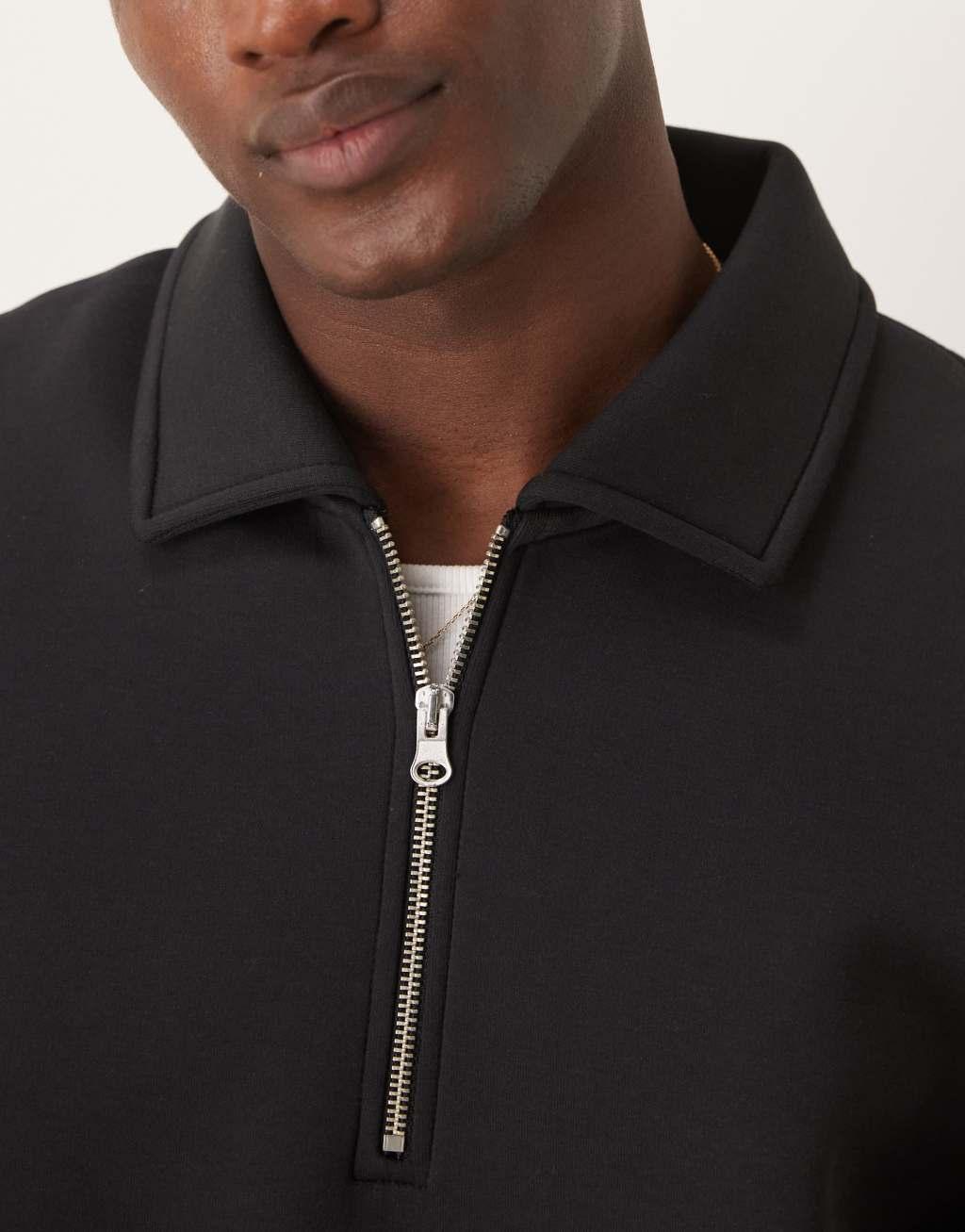 ASOS DESIGN oversized boxy quarter zip rugby scuba sweatshirt in black Product Image