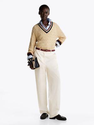 Varsity Cable Knit V-Neck Sweater Product Image