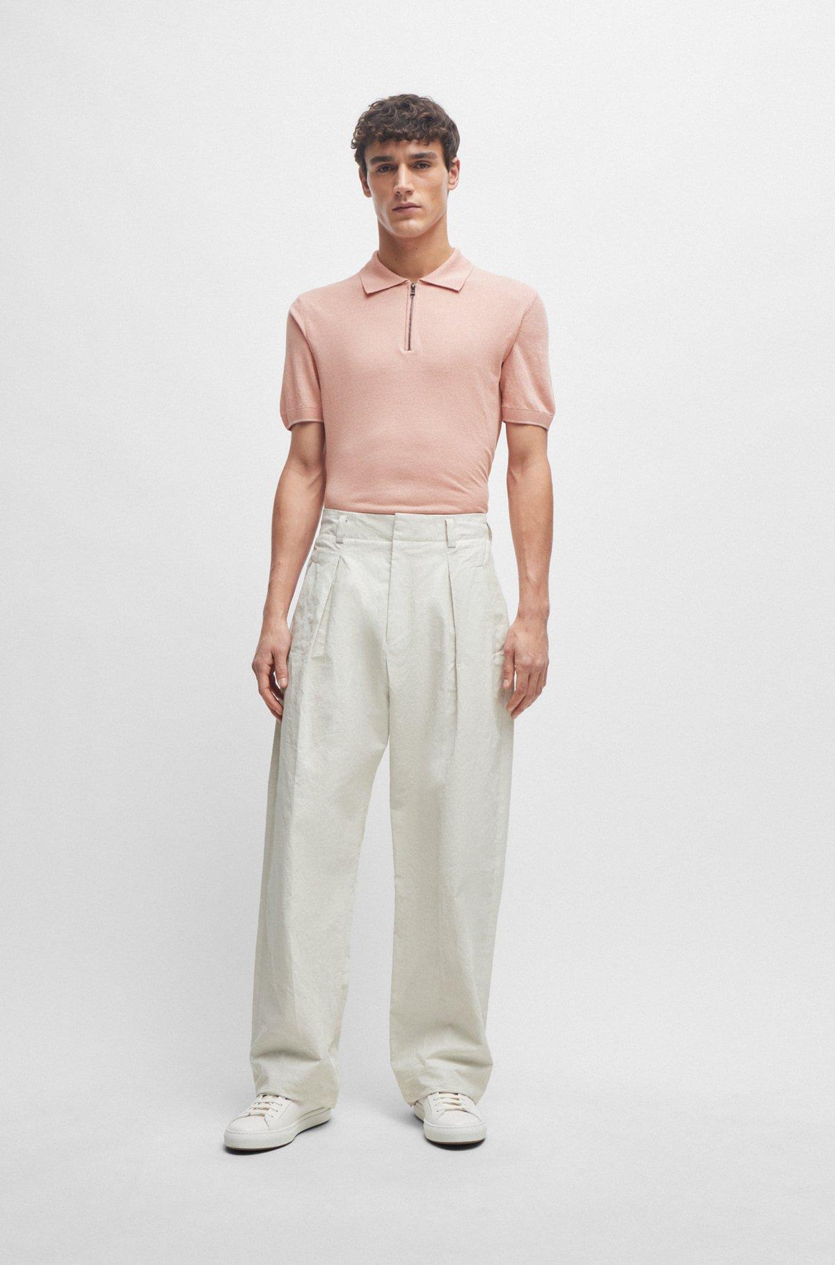 Zip-neck knit polo in a linen blend Product Image