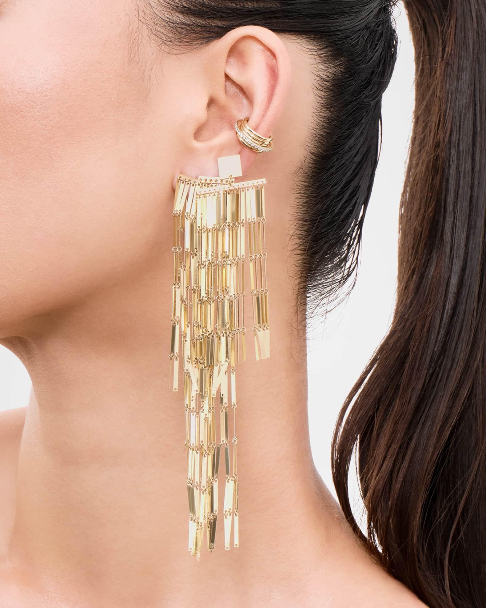 Laser-Cut Rectangle Chainmail Front Back Earrings in 14K Gold Product Image