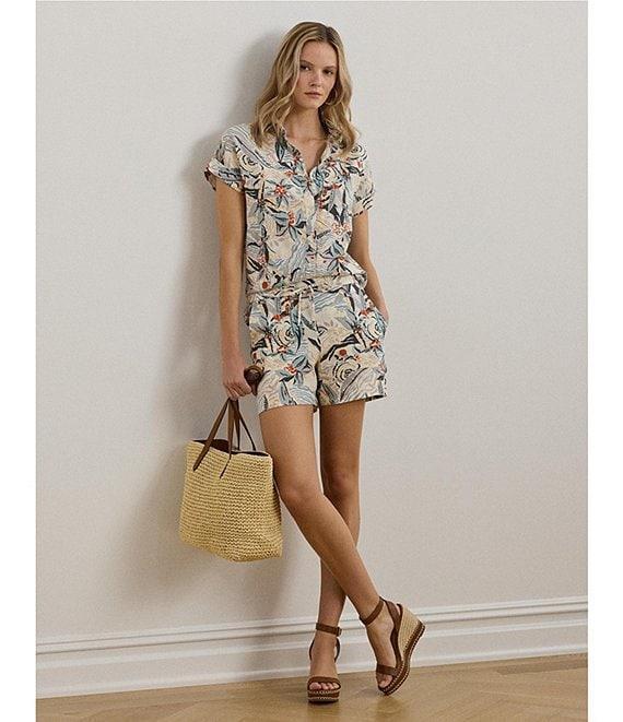Lauren Ralph Lauren Linen Printed High Rise Drawcord Shorts Product Image