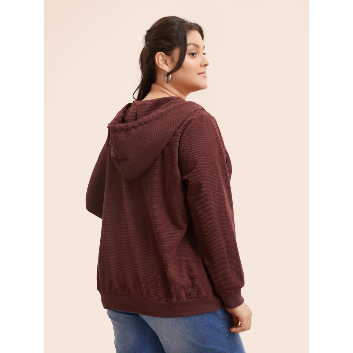 Plus Size Solid Corduroy Hooded Drawstring Sweatshirt Women Scarlet Casual Texture Hooded Everyday Sweatshirts BloomChic 22-24/3X Product Image