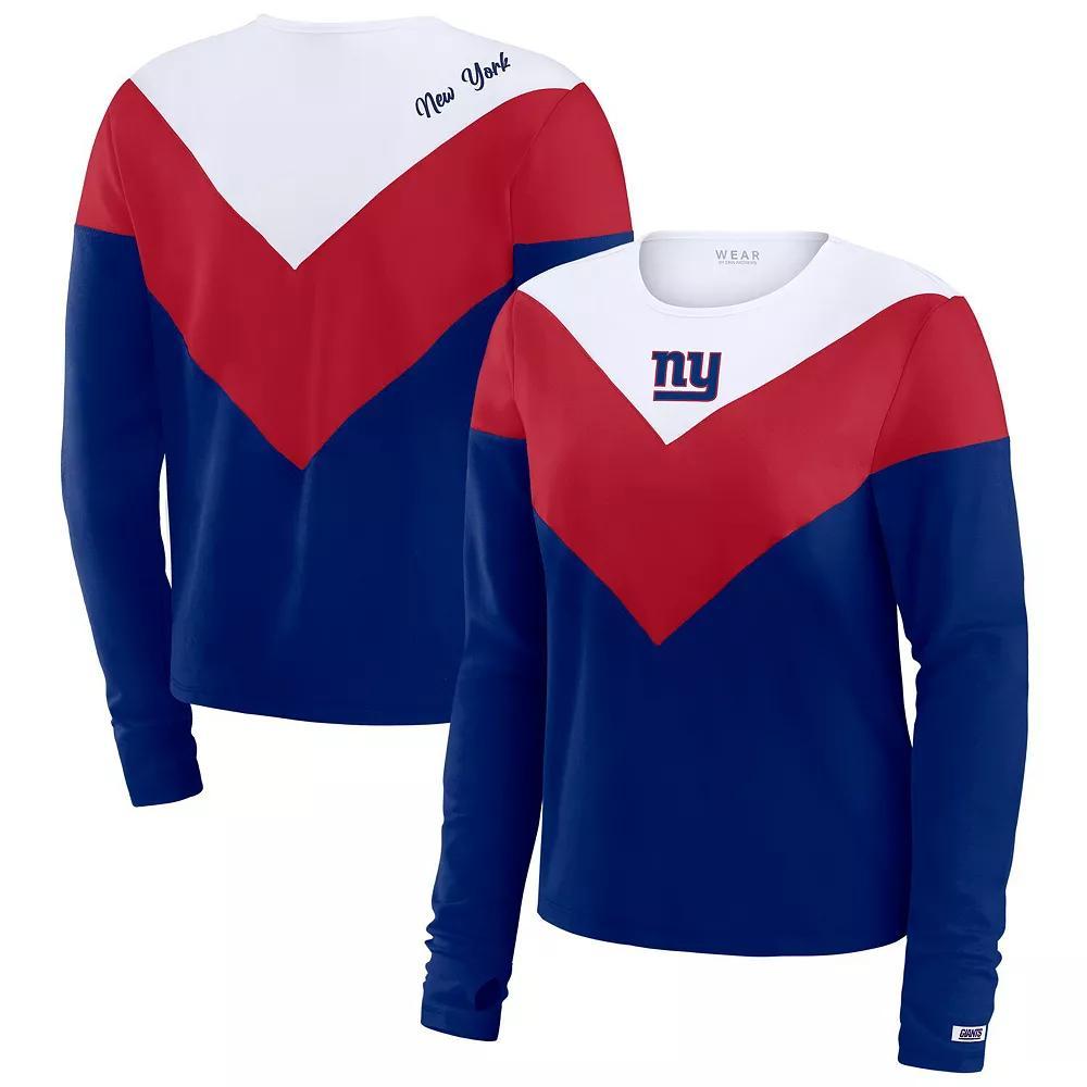 Women's WEAR by Erin Andrews Royal/Red New York Giants Chevron Tri-Blend Long Sleeve T-Shirt, Size: Large, Blue Product Image