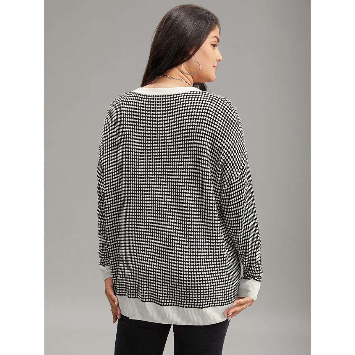 Plus Size Polka Dot Patchwork Button Through Cardigan Black Women Casual Loose Long Sleeve Dailywear Cardigans BloomChic 22-24/3X Product Image
