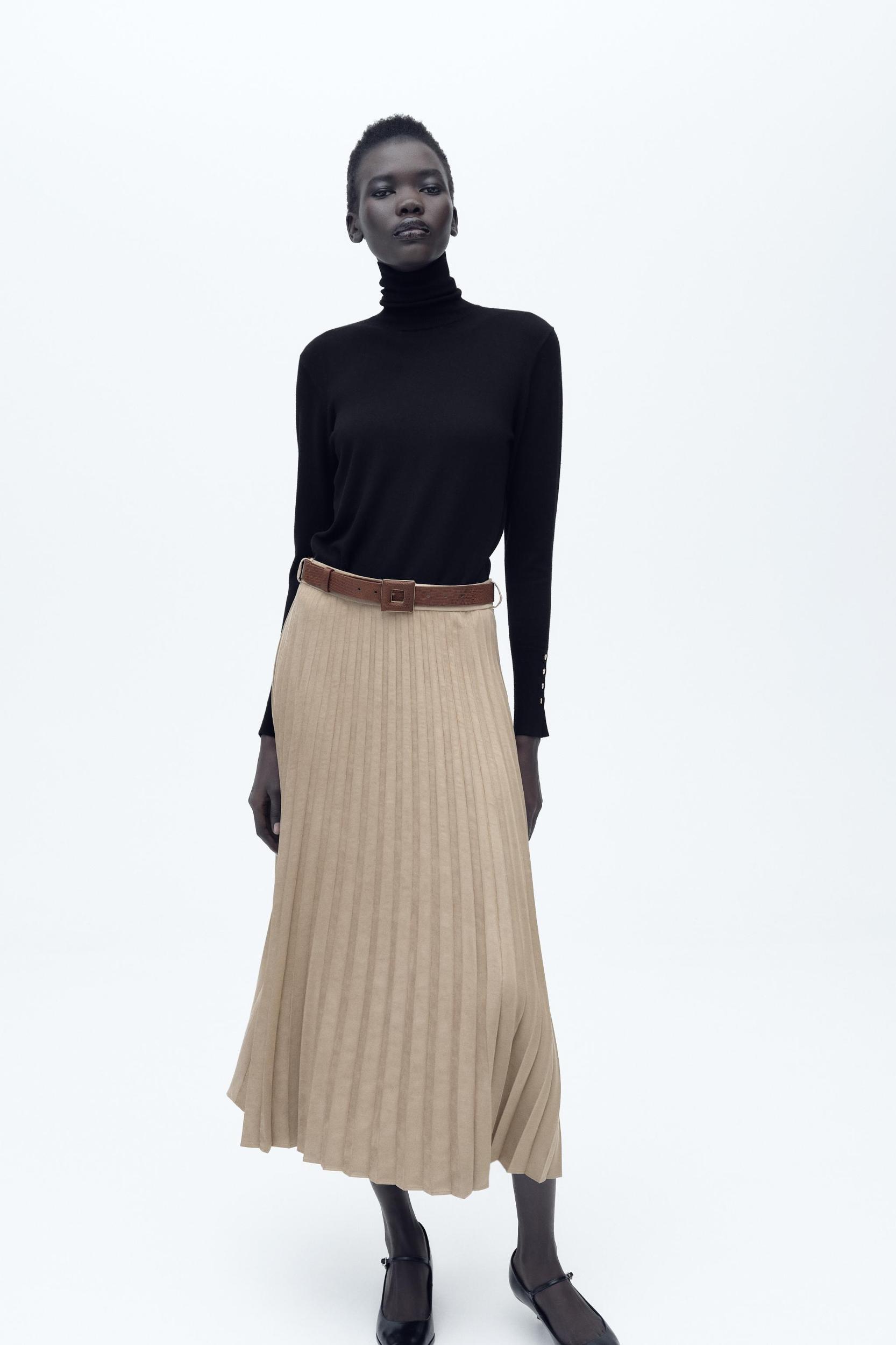 BELTED FAUX SUEDE MIDI SKIRT Product Image