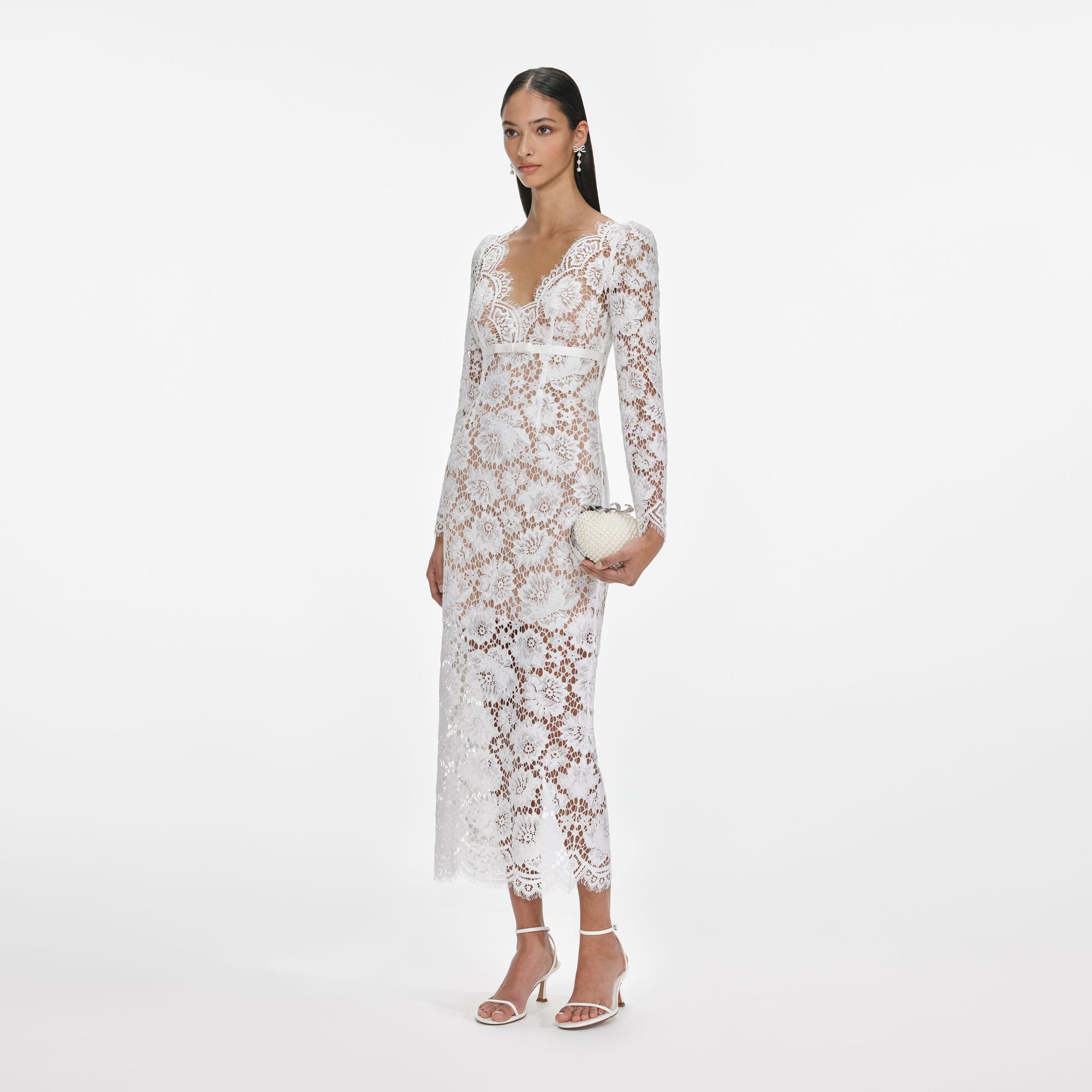White Floral Lace Midi Dress Product Image