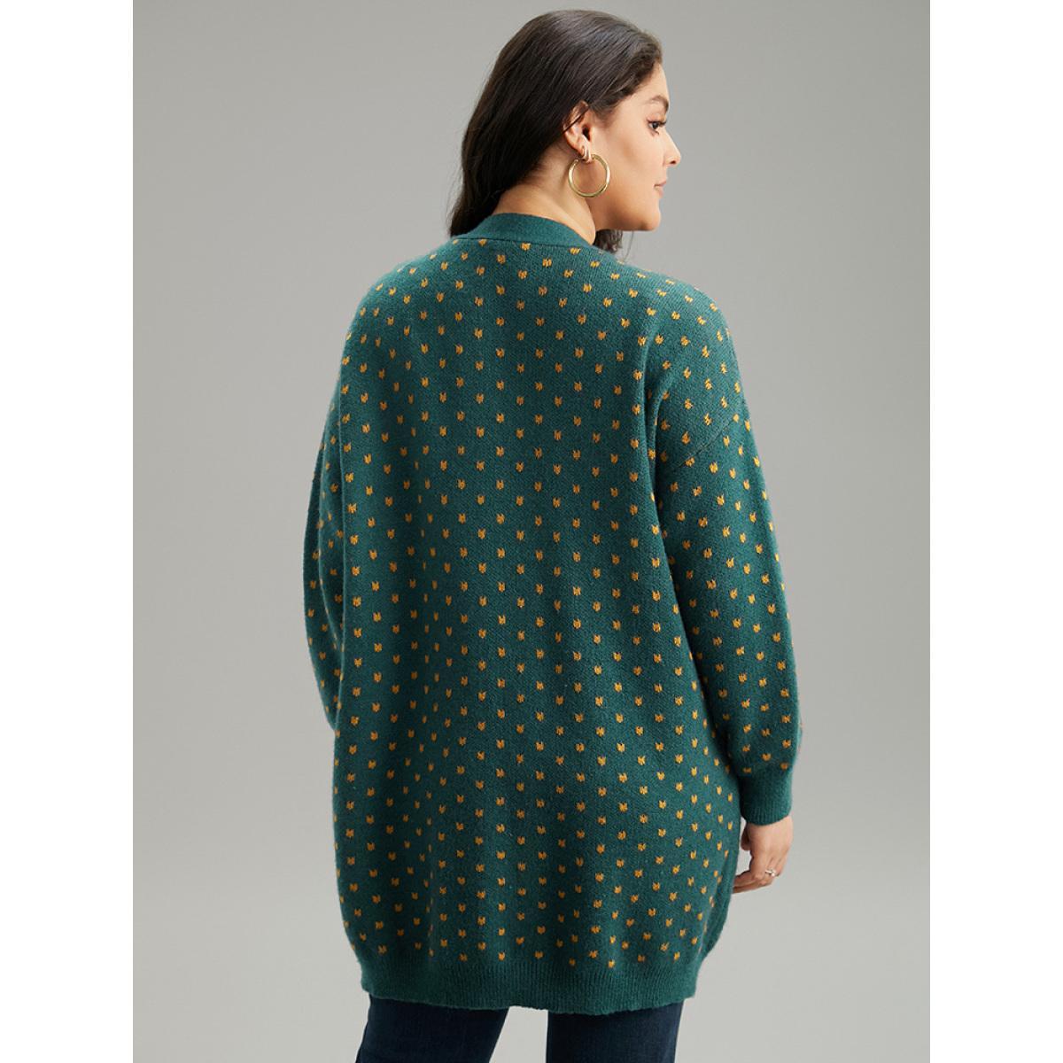 Plus Size Anti-Pilling Geometric Pocket Open Front Cardigan Cyan Women Casual Loose Long Sleeve Everyday Cardigans BloomChic 28/5X Product Image