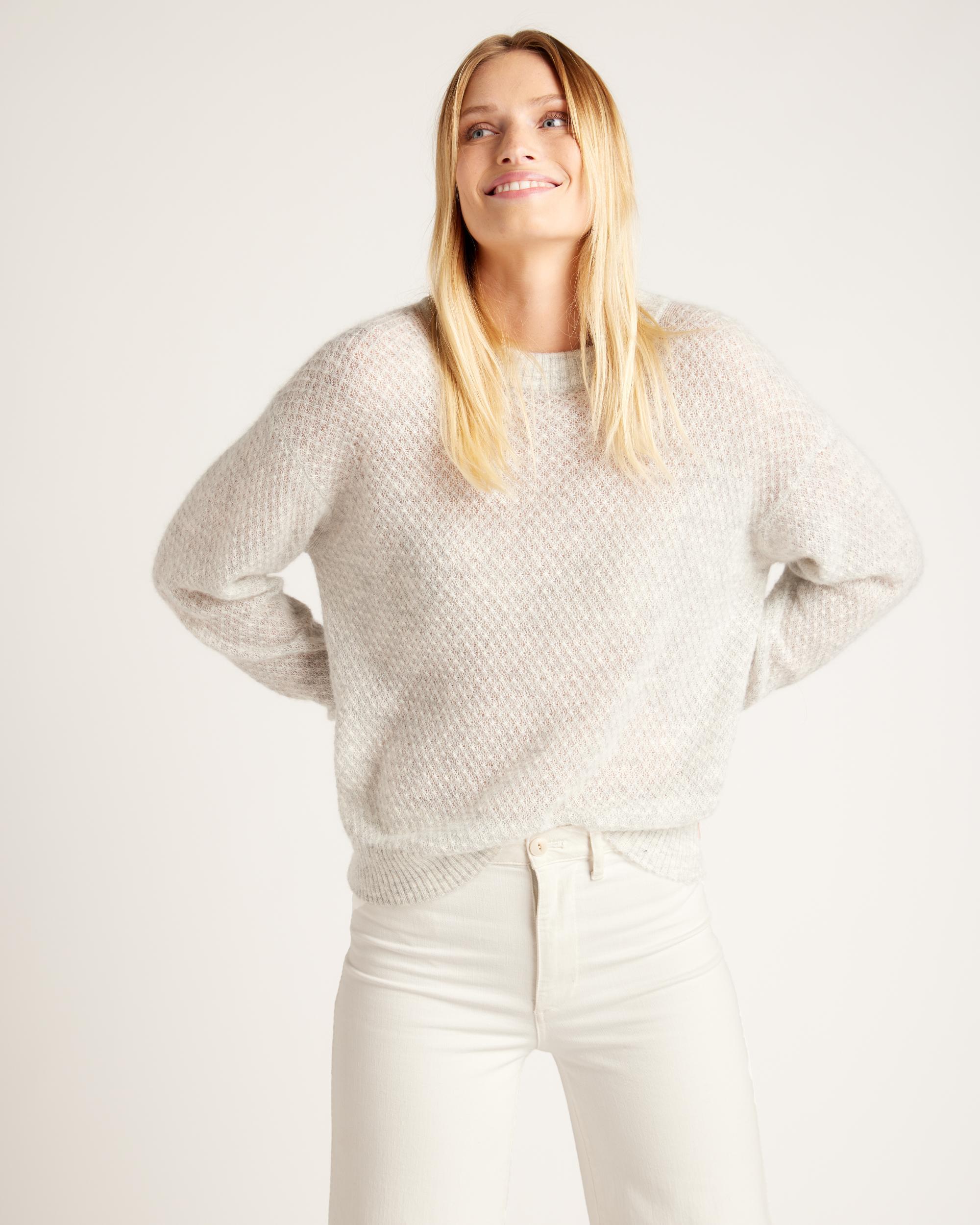 Quince | Women's Baby Alpaca-Wool Diamond Stitch Crew Neck Alpaca Sweater Product Image