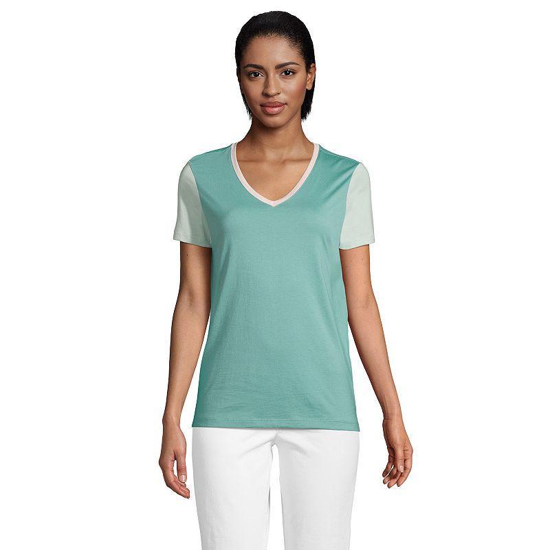 Womens Lands End Relaxed-Fit Supima Cotton V-Neck Tee Blue Colorblock Product Image