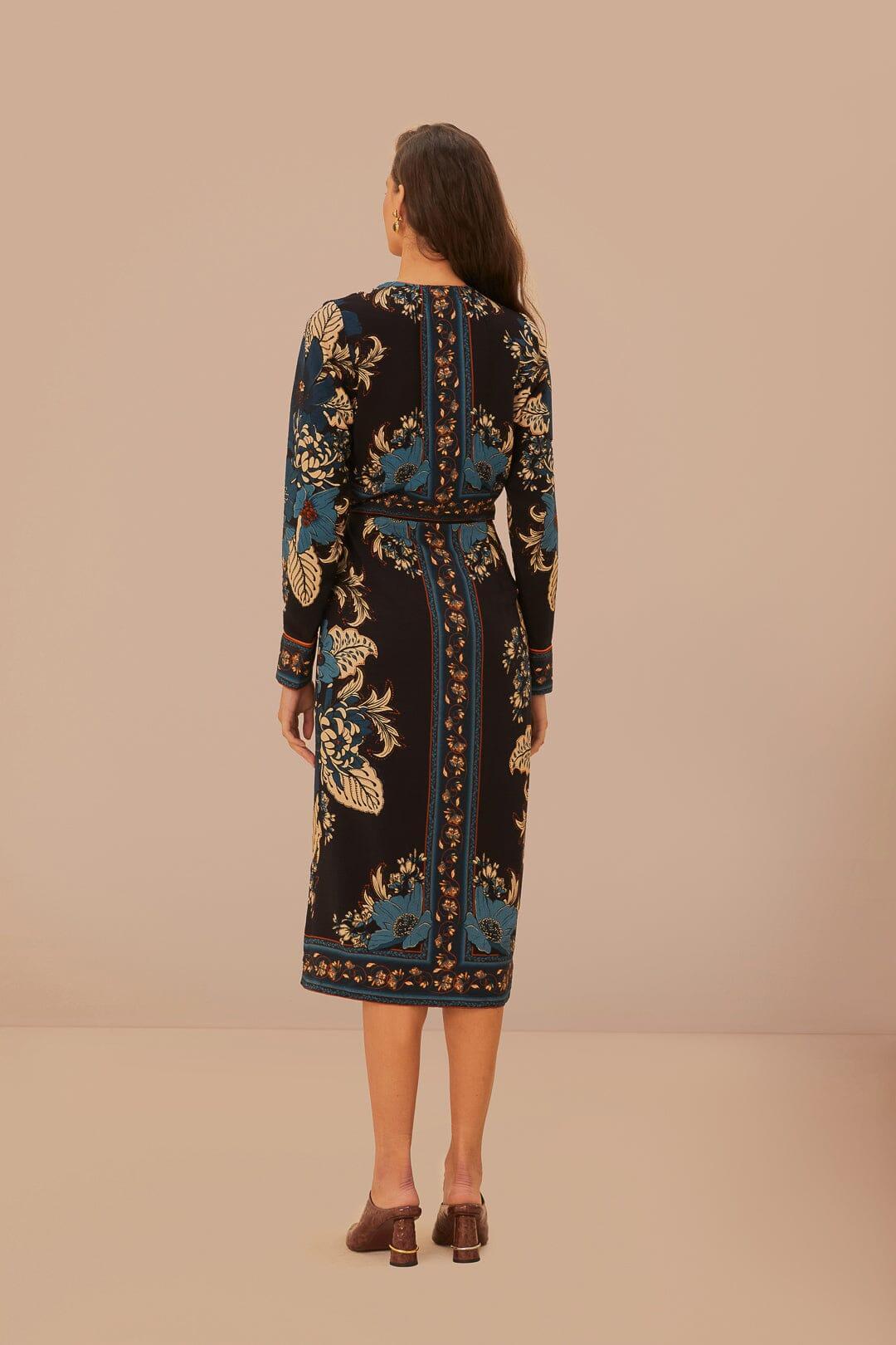 Black Blossom Tapestry LENZING ECOVERO Viscose Midi Wrap Dress, BLOSSOM TAPESTRY BLACK / XS Product Image