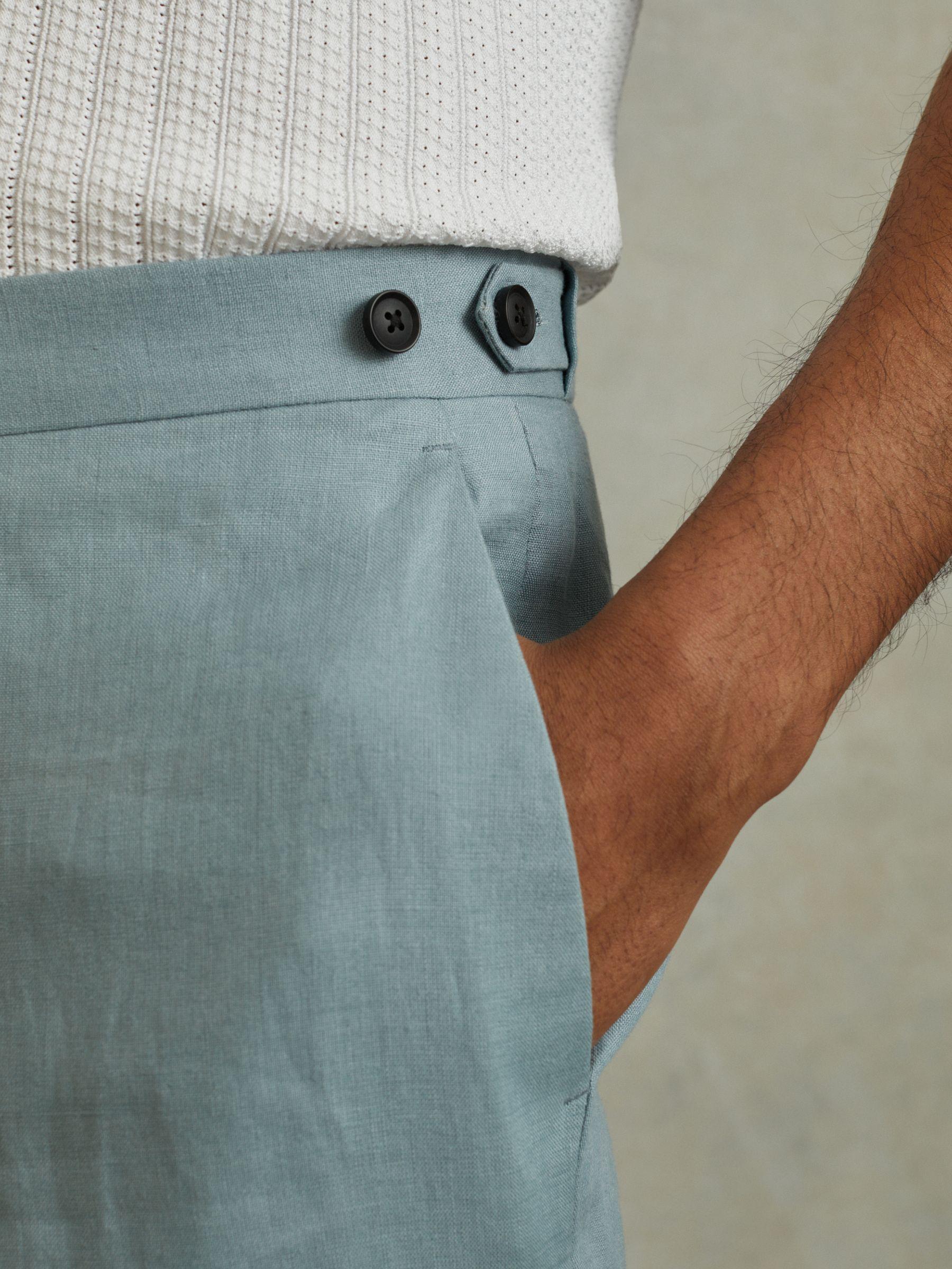 Linen Tapered Trousers Slim-Fit in Aqua Blue Product Image