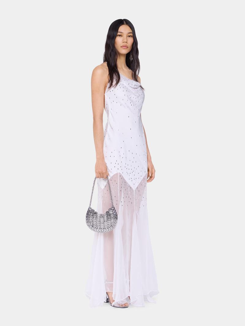 WHITE LONG DRESS SLEEVELESS IN MUSLIN AND SATIN Product Image