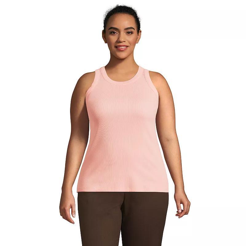 Plus Size Lands End Ribbed Crewneck Tank Top, Womens Gray Grey Product Image