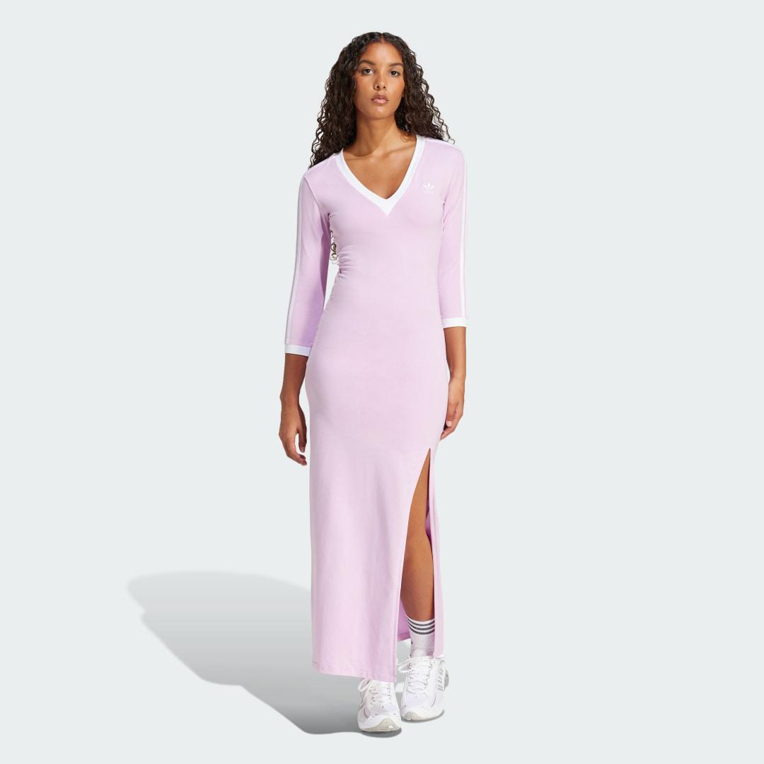 adidas Adicolor Classics 3-Stripes Maxi Dress Light Orchid 2XS Womens Product Image