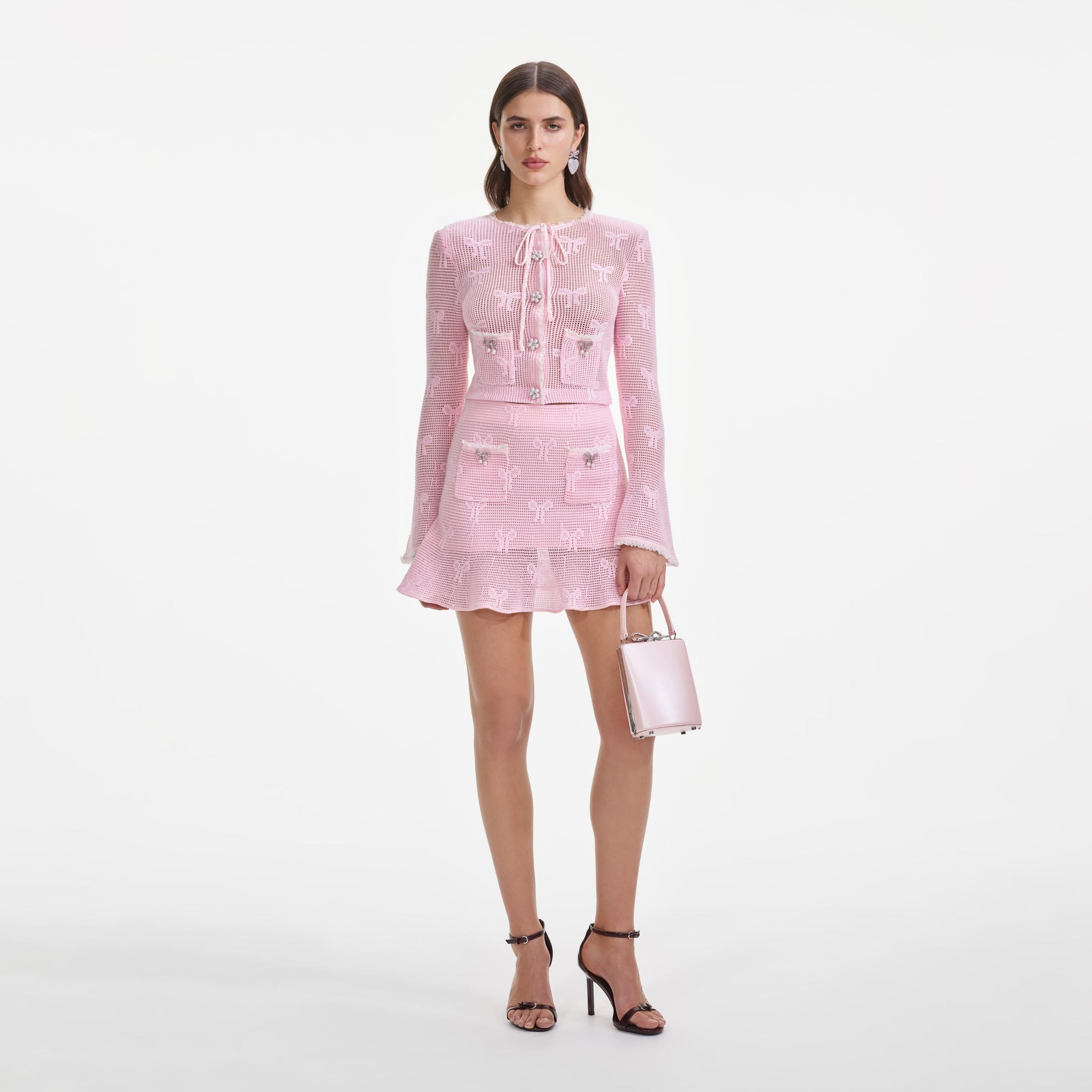 Pink Bow Crochet Mini Skirt Product Image