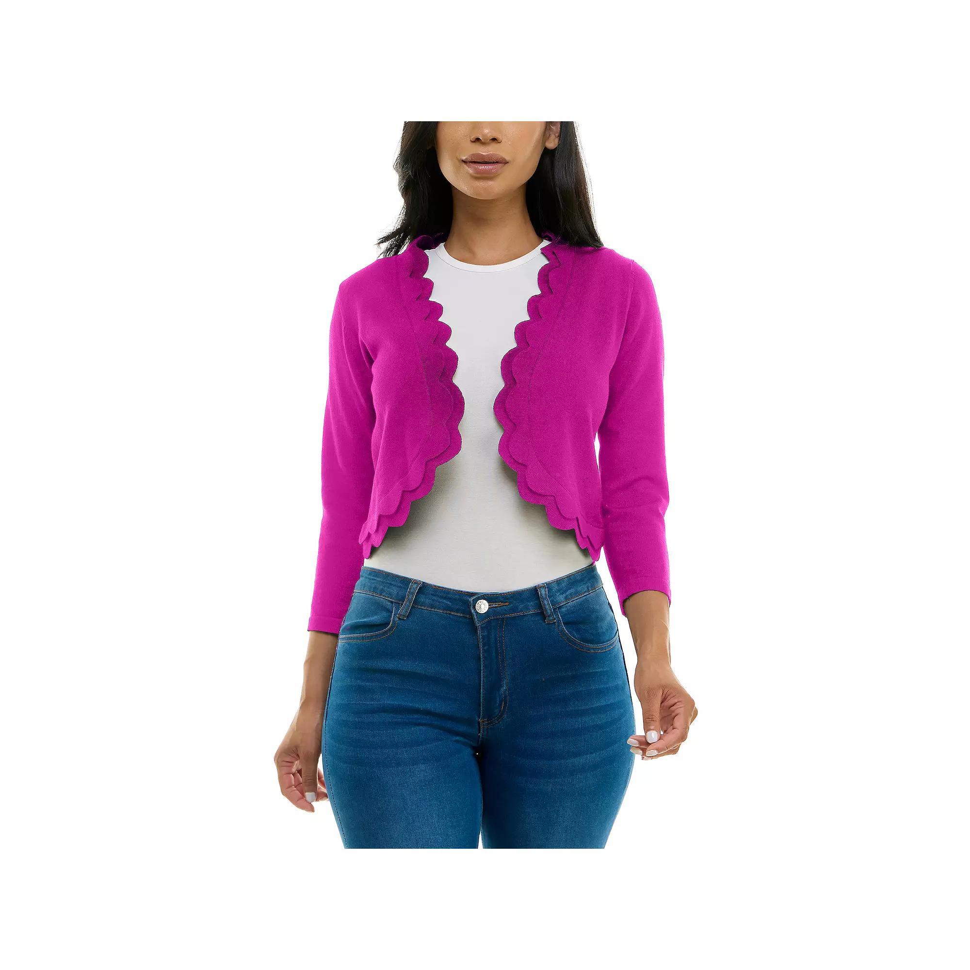 Women's Nina Leonard Scallop Trim Bolero, Size: Large, Dragon Fruit Product Image