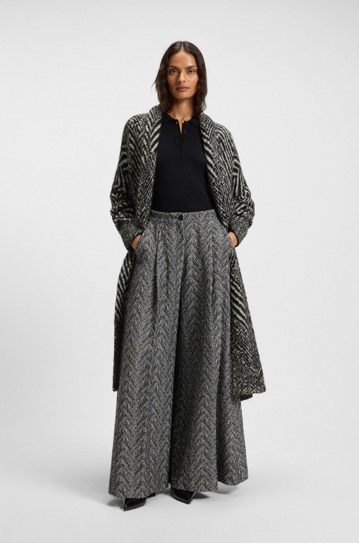 Longline belted cardigan in a patterned textured-wool blend Product Image