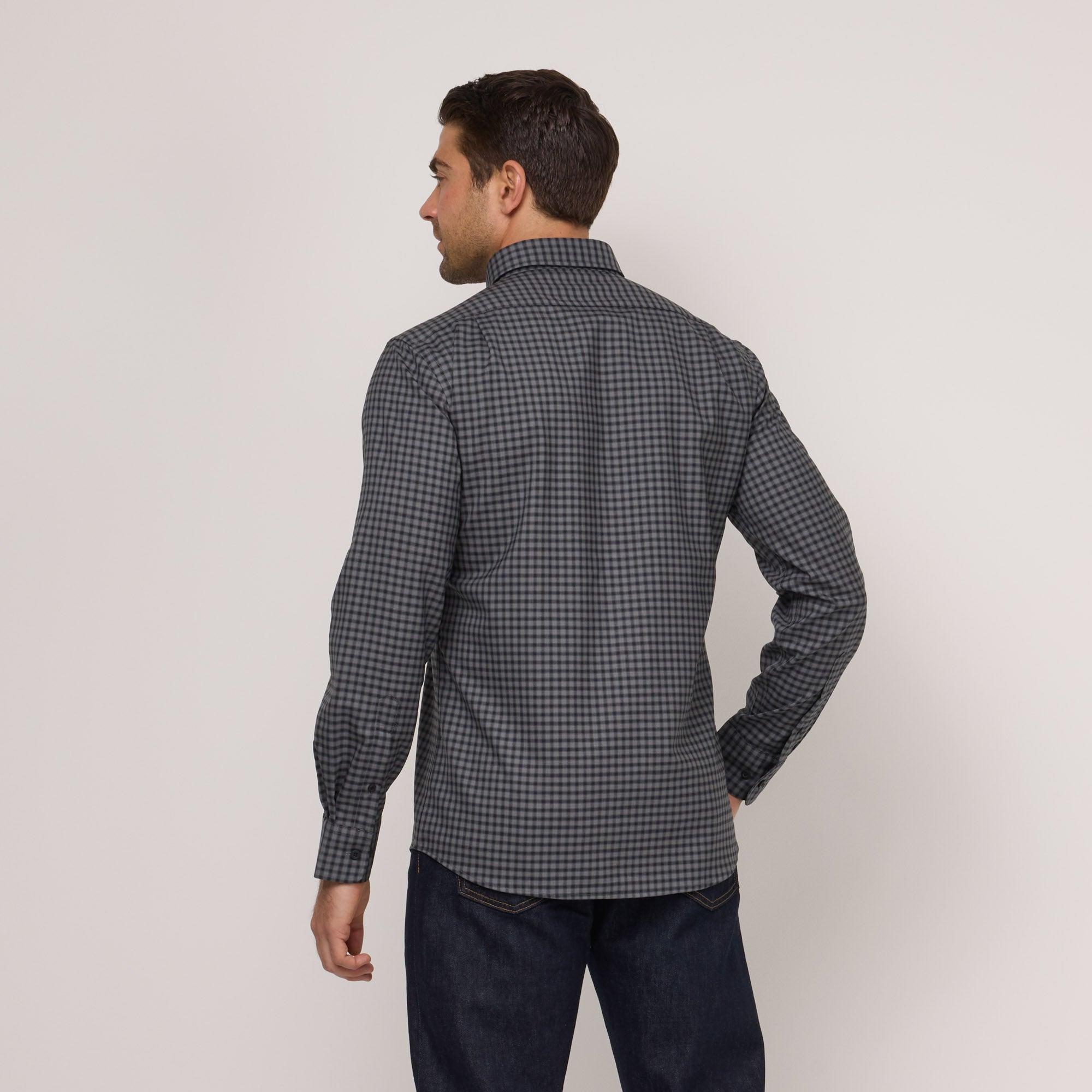 Merino Wool Button-Down Shirt | Black/Castlerock Plaid Product Image