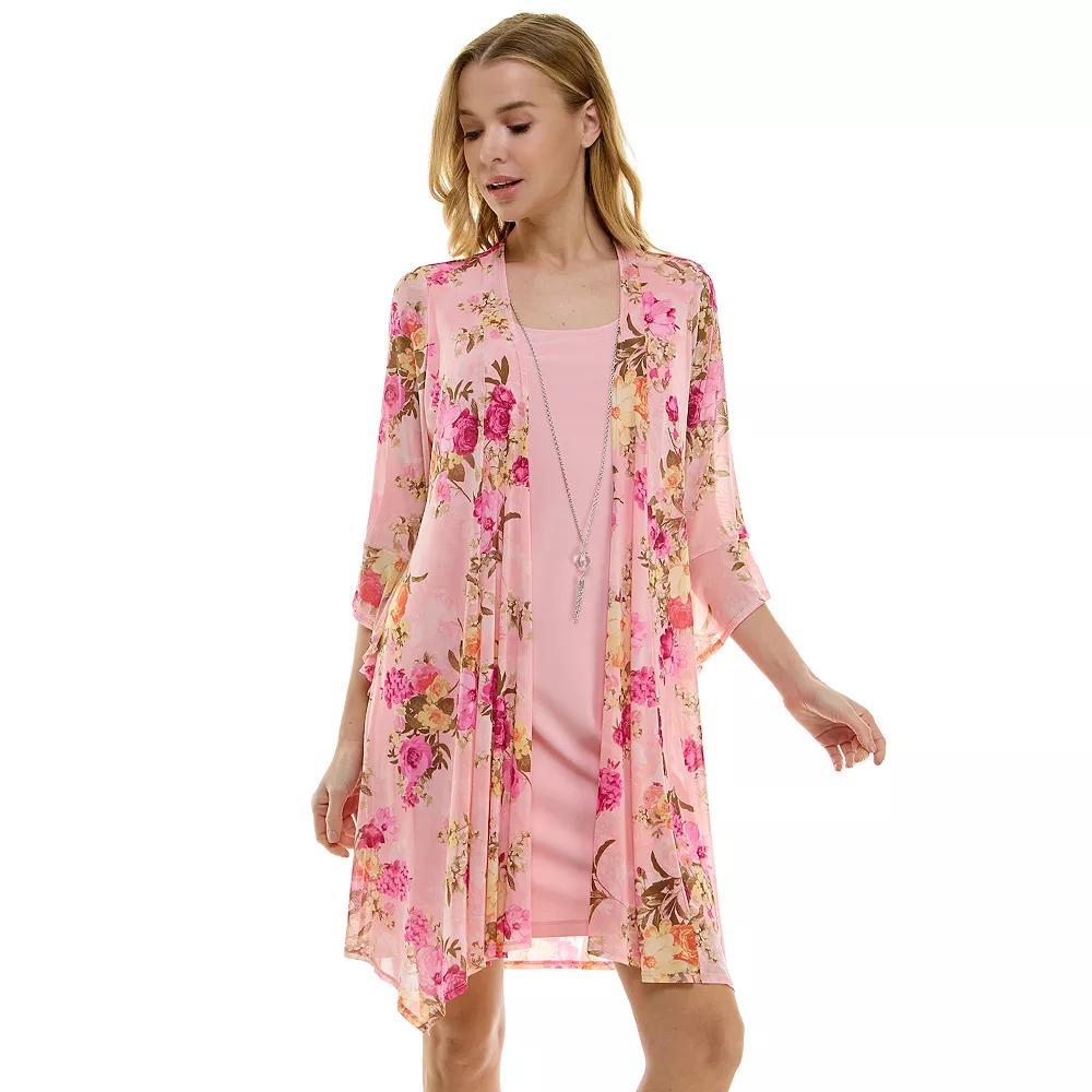 Womens Luxology 2-Piece 3/4 Bell Sleeve Cardigan & Dress Set Pink Pink Fuschia Product Image