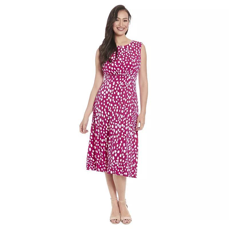 Women's London Times Chalk Dot Print Inset Waist Sleeveless Midi Dress, Size: 14, Green White Product Image