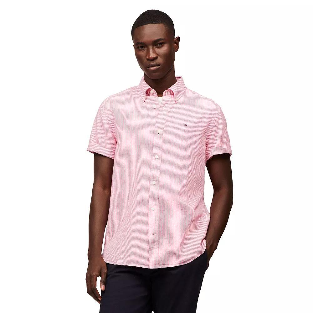 Men's Tommy Hilfiger Short Sleeve Printed Shirt, Size: XL, Blue Stripe Product Image