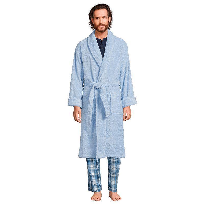 Men's Lands' End Calf-Length Turkish Terry Robe, Size: Medium, Soft Blue Haze Product Image