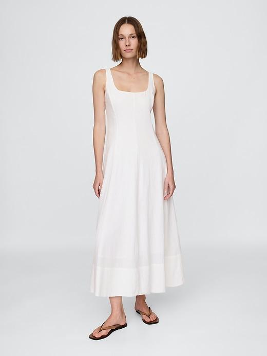 Linen-Blend Square-Neck Maxi Dress Product Image