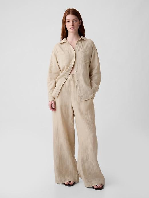 Mid Rise Crinkle Gauze Wide-Leg Pants Product Image