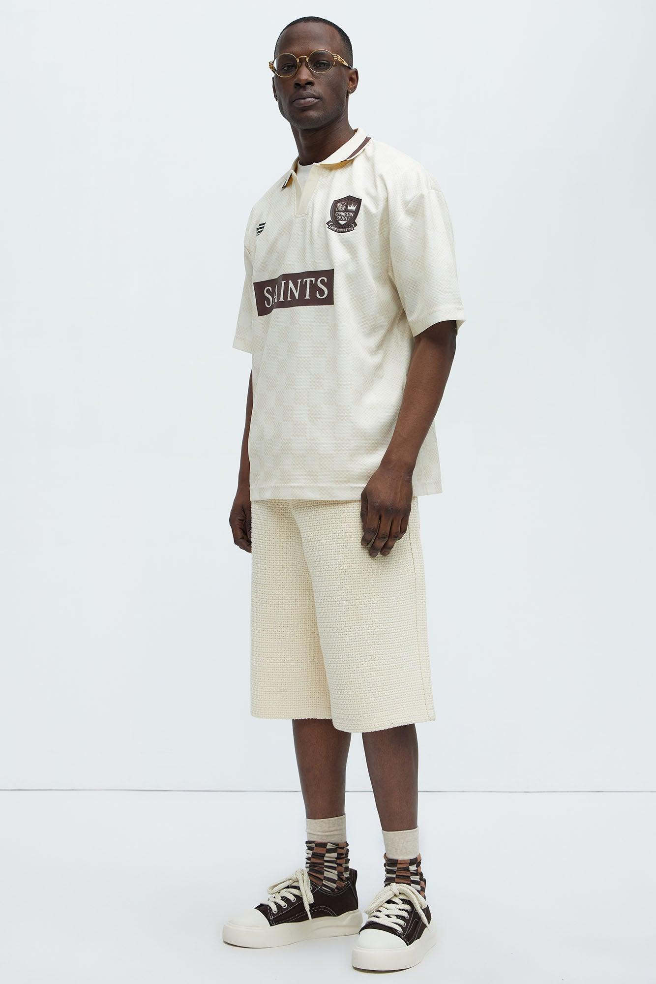 Saints Checkered Johnny Collar Soccer Jersey - Natural/Combo Product Image