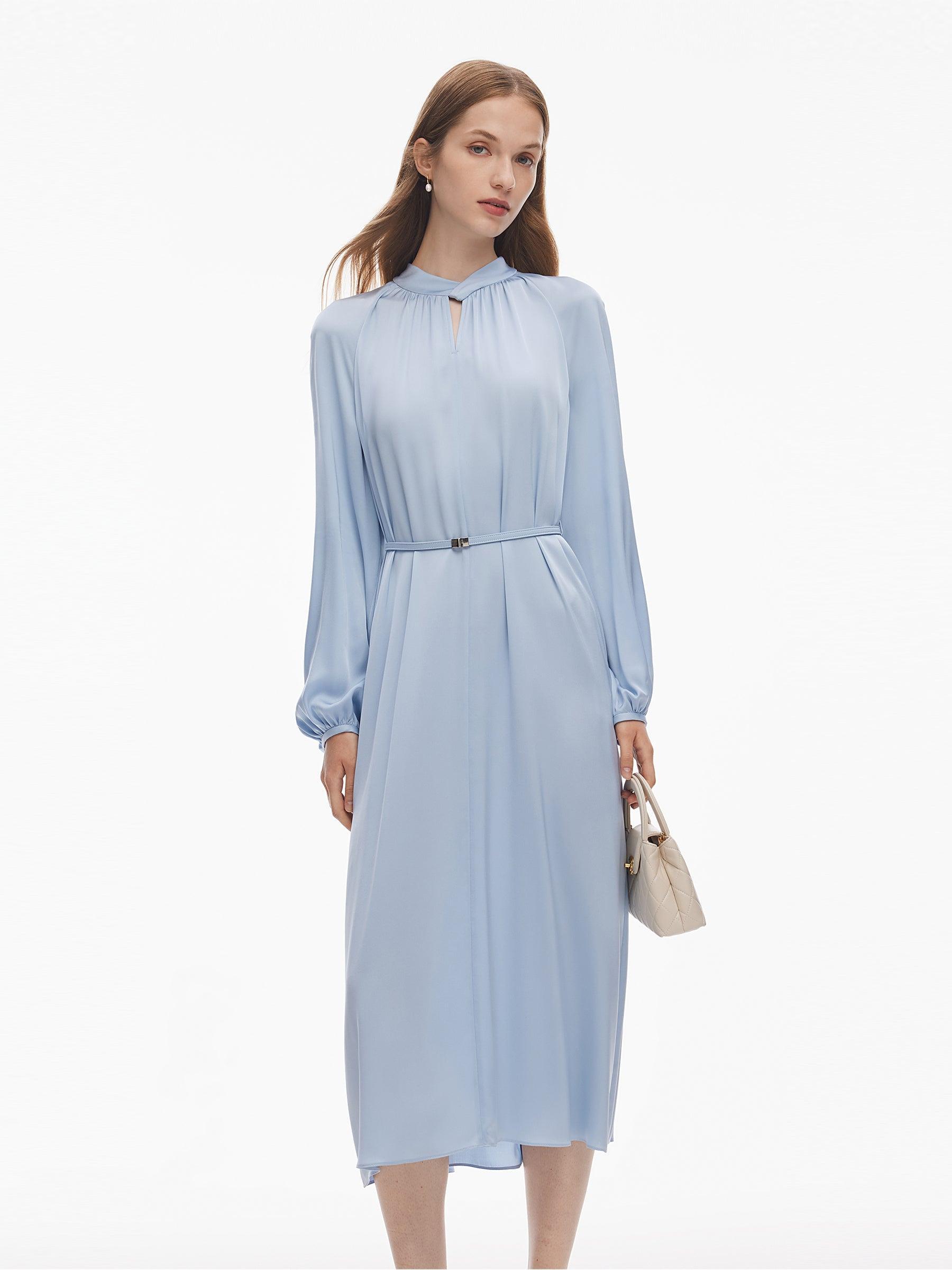 22MM Mulberry Silk Women Long Sleeve Maxi Dress With Belt Product Image